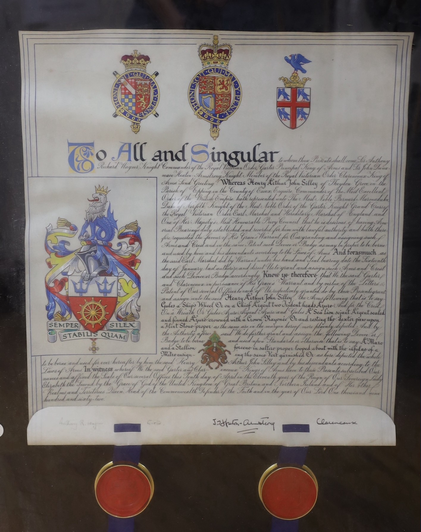 Two related regimental bearings, each framed